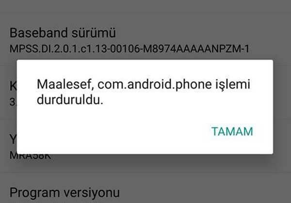 Android'de hata mesajları ve çözüm